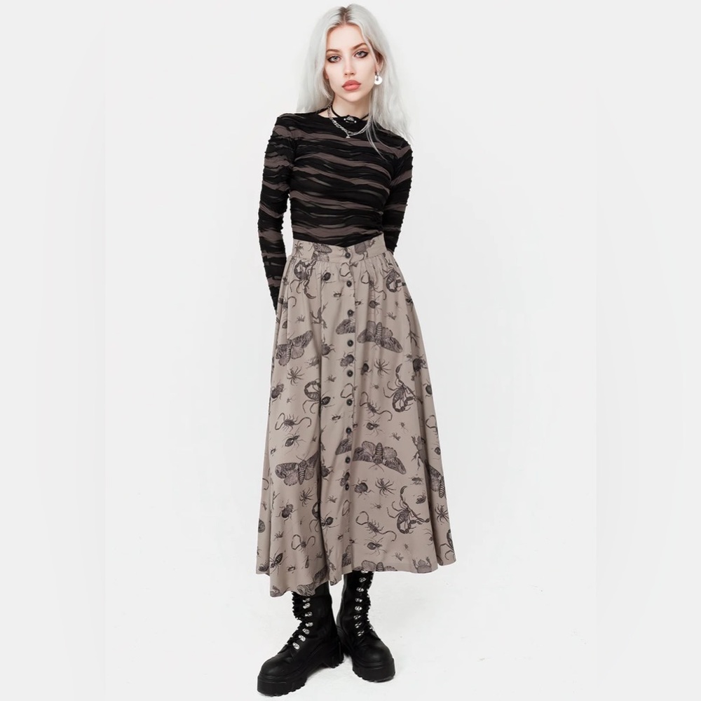 Parasite Bugs Print Button Down Midi Skirt - Taupe US 12